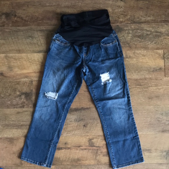 Full Panel Distressed Cropped Maternity Jeans - Picture 2 of 2